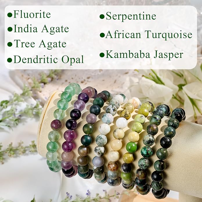 Bivei Natural Gemstone Semi Precious Healing Crystals Handmade Stretchy Round Beads Bracelet,Stocking Stuffers for Women Enhance Positive Energy
