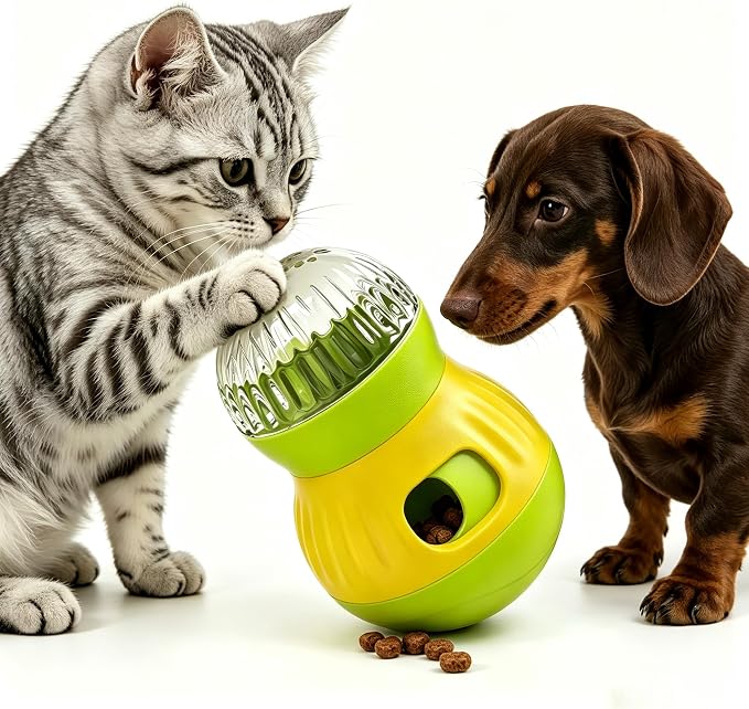 Dog & Cat Treat Dispenser Wobble Ball, Green-Yellow