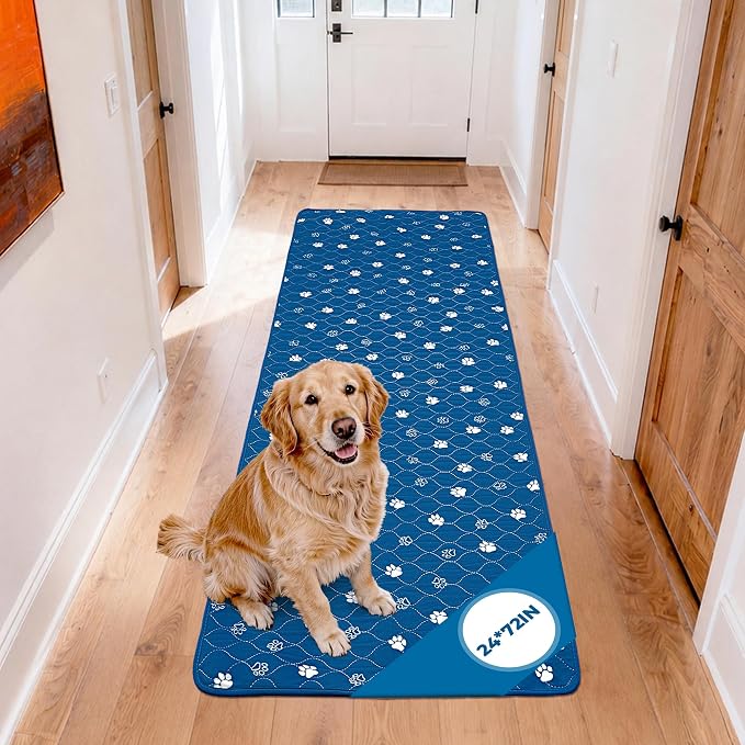 Fostanfly Non Slip Washable Dog Pee Pads, 24"x72" (2x6ft)-1 Pack, Blue | Reusable Puppy Pee Pads with Great Urine Absorption, Dog Mats for Whelping, Potty, Runner Rug for Hallway, Entryway, Bedroom