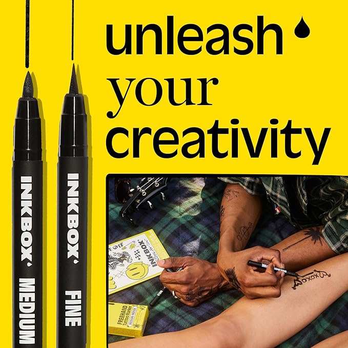 Inkbox Freehand Tattoo Marker Artist Kit - Includes 2 Markers, 1 Tracer, 1 Glove, Tracing Paper (50 Sheets) & Stencil Cream |Lasts Up to 10 Days, All Skin Tones, Water-Resistant, Cruelty-Free & Vegan