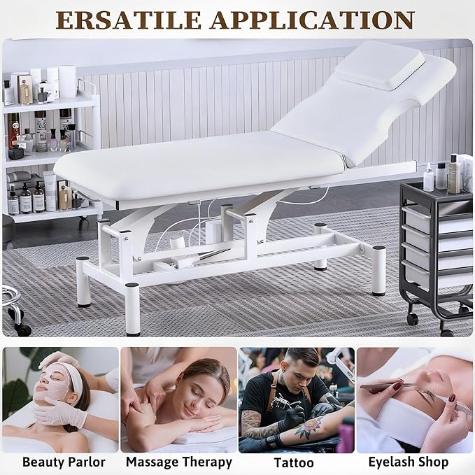 Olela 2 Motor Electric Massage Table, Professional Massage Table with Electric Adjustable Height & Backrest, Wide Treatment Tables with Metal Frame, PU Leather for Massage, Spa, Tattoo