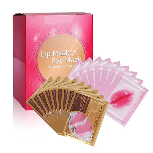MEICOLY 30 Pads Lip and Eye Mask Sheet,Moisturizing Under Eye Mask Gel Crystal Collagen Anti-Aging Eye Patches Dark Circle Remover with Box,Pink