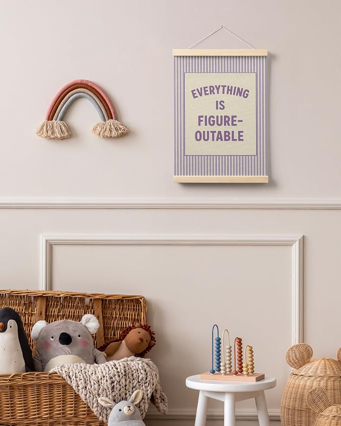 FGFK Everything Is Figureoutable Positive Affirmations Wall Art Poster Hanger Frame, Retro Purple Inspirational Canvas Prints Framed Wall Decor for Office Classroom Home Bedroom, 12x16 Inch