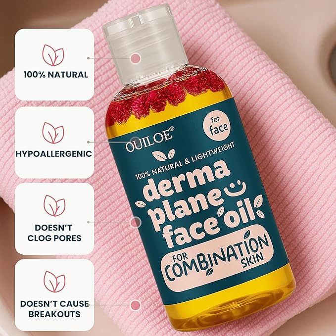 Dermaplaning Oil for Women with Combination Skin - Face Shaving Oil - Safe for Acne Prone Skin - Non Comedogenic, Fragrance Free, Natural and Lightweight for Irritation Free Face Shave, 4oz by Ouiloe