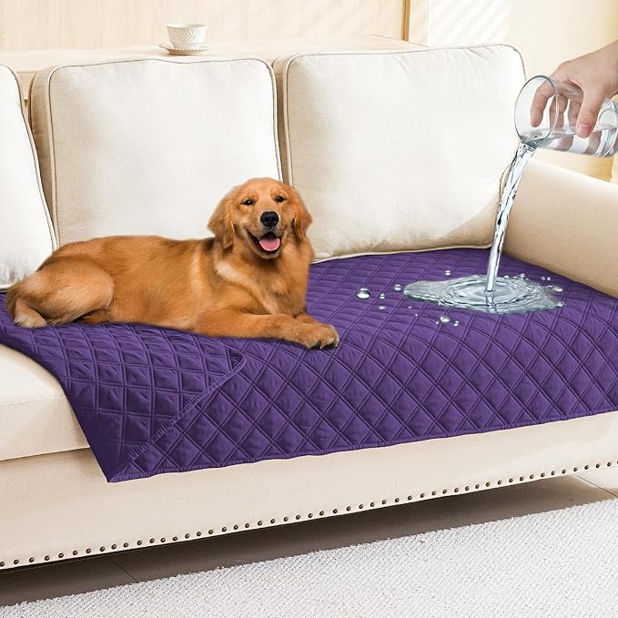 Smiry Waterproof Reversible Pet Couch Covers for Dogs | Pet Friendly, Soft Fabric, Washable Sofa Furniture Protector for Dogs Cat Kids, Checkered (30"x70", Purple/Purple)