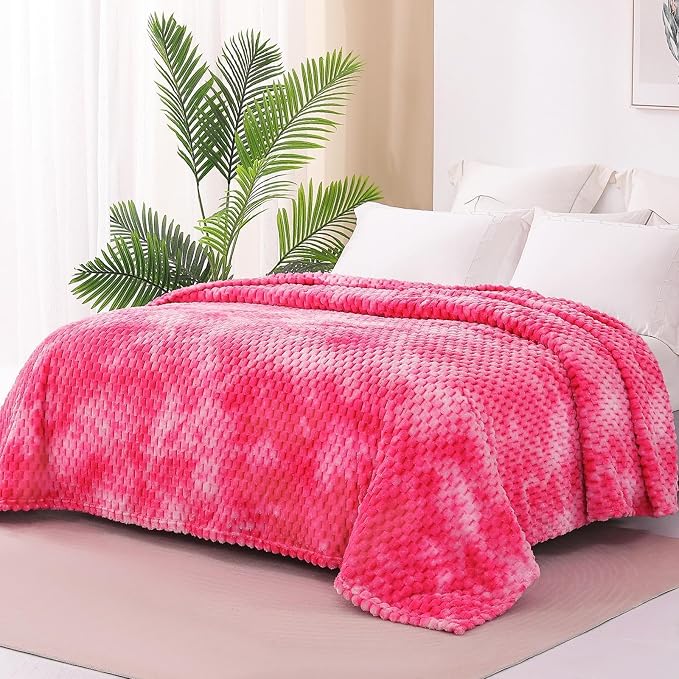 Exclusivo Mezcla 3D Fleece Twin Size Blanket for Bed, Tie-dye Pink | Extra Soft Fuzzy Plush Lightweight Bed Blankets, Cozy Fluffy Decorative Blankets for All Seasons, 60x80 Inches