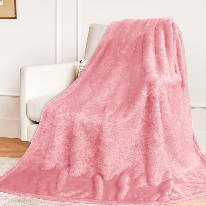 MUGD Pink Throw Blanket for Bed - Light Pink Fleece Blanket Soft Blankets for Women Girls Cute Home Decor