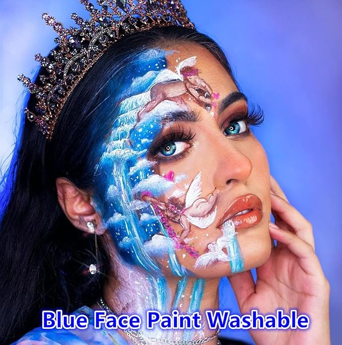 Go Ho 6 Colors Blue Face Body Paint,Cream Washable Formula Face Painting for Halloween Cosplay,Body Paint FX Makeup Palette,Professional Face Paint Blue Makeup
