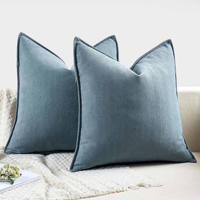 MIULEE Pack of 2 Dusty Blue Euro Shams Chenille Pillow Covers 24x24 Inch | Decorative Soft Couch Throw Pillows,Farmhouse Cushion Covers,Elegant Design for Sofa,Bed,Living Room,Summer Decor