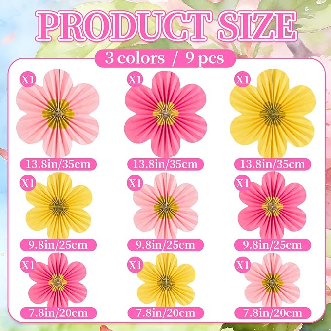 SUNBEAUTY Paper Flowers Decorations for Wall Gold Flower Party Decorations Hanging Fans Floral Backdrop Decor Mothers Day Birthday Wedding Baby Shower Decoration Wall Set of 9
