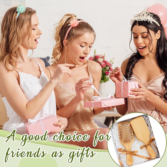 Tessco for you 12 Pcs Bamboo Hair Brushes Bulk Wooden Paddle Brush Scalp Massage Bristle Anti Static Engraving DIY Gifts for Women, Party, Wedding(7.87'' X 2.56'',Natural)