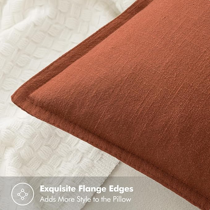 MIULEE Decorative Linen Pillow Covers 18x18 Inch Rust | Boho Farmhouse Fall Autumn Couch Throw Pillows for Bed, Pack of 2 Accent Modern Pillowcases, Sofa Livingroom Home Decor