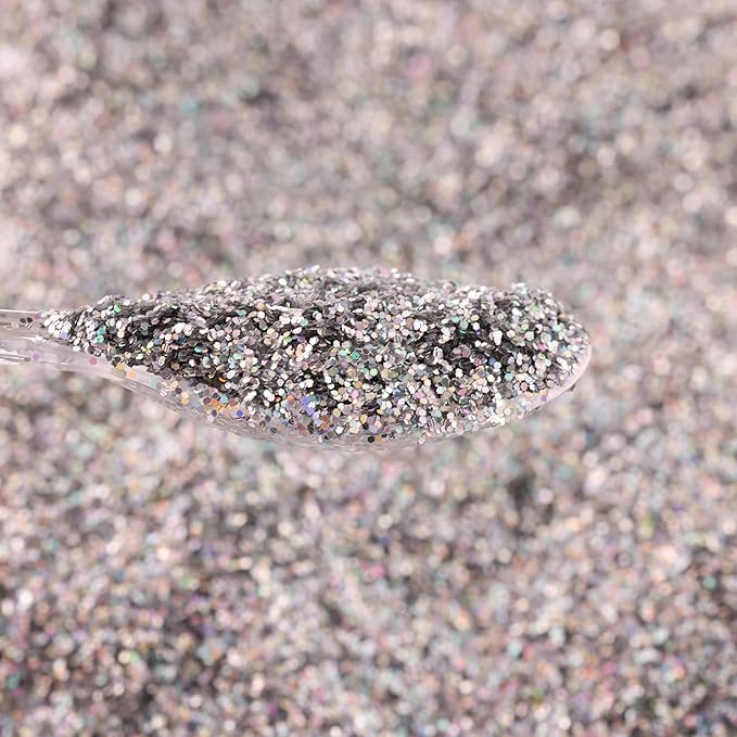 Nail Glitter - Platinum Hollographic Fine Glitter in Jar - 4 Oz Glitter for Crafts - Glitter for Slime - Face Glitter - Candle Glitter - Body Glitter