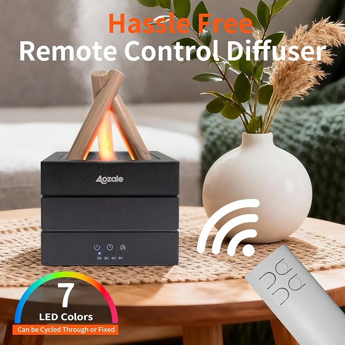 Campfire Flame Fire Diffuser, Bonfire Aromatherapy Essential Oil Diffuser, 280ML Ultrasonic Mist Humidifier with Remote, 7-Color LED, Timer, Auto Shut-Off for Bedroom, Office, Yoga, Gifts