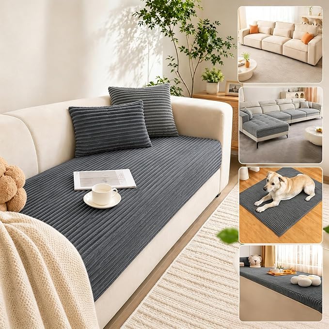 Waterproof Couch Cover for Dogs, Sofa Covers Washable & Non-Slip, Soft Dog Bed Blanket Protector for Sectional, Loveseat, Living Room Furniture (Dark Gray, 35.43"x 82.7" 1 Pack)