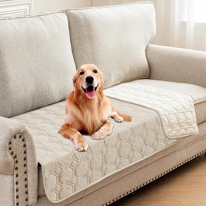 ZNSAYOTX Ultimate Cozy Blankets (30"x53") 100% Waterproof Sofa Mat Blanket for Dog Pets, Bed Couch Protector with Non-Slip Back Washable Durable, Pee Scratch Proof Easy to Clean (Beige)