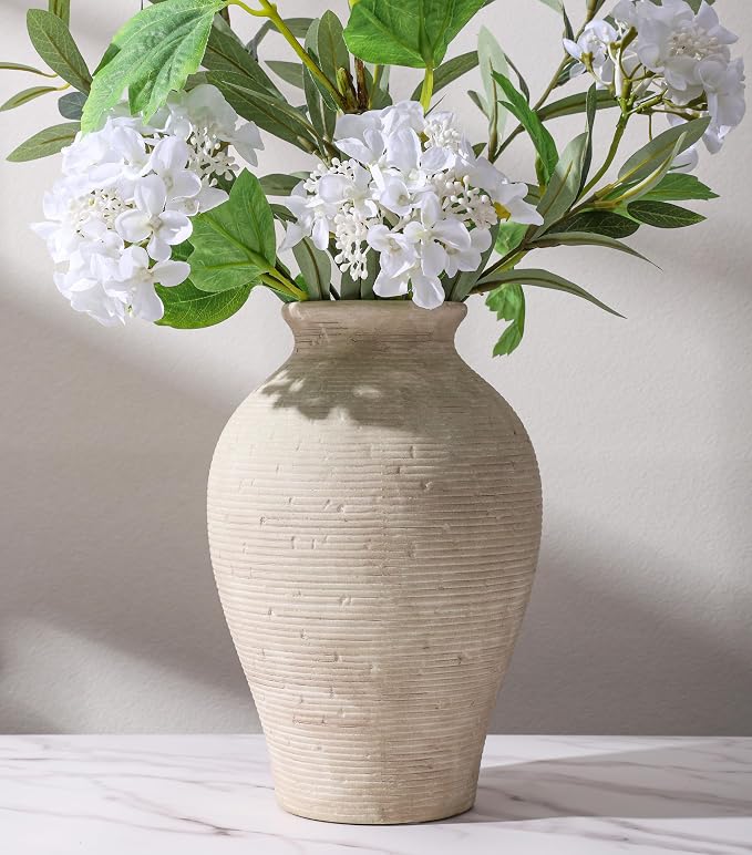 Ceramic Flower Vase Home Decor, 9 in Farmhouse Table Vases Rustic Vintage Living Room Kitchen Bedroom Pottery Decorative Vases for Flowers House Book Shelf Office Coffee Desk Dining Entryway, Retro