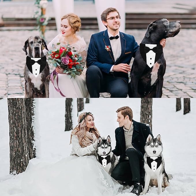 GOYOSWA Dog Tuxedo Suit Wedding Bandana Collar with Bow Tie, Adjustable Formal Dog Tux, Engagement Birthday Tuxedo for Small Medium Large Dogs Pets (Small: Neck 12.5”-21”)