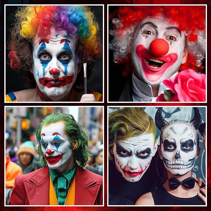 Halloween Clown Makeup Kit: Red White Black Blue Face Body Paint Kit - Pro Oil Based Halloween Face Body Paint for Adults Kids - Clown Movie Cosplay SFX Halloween Makeup Painting Set