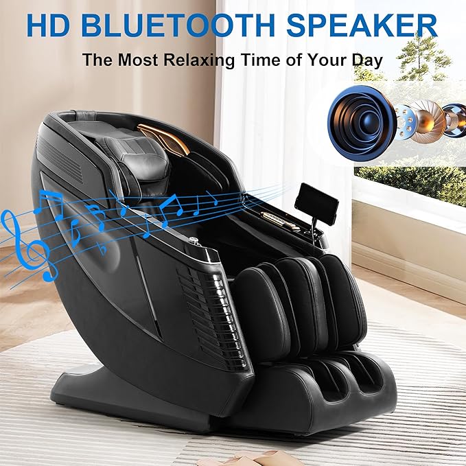 MERITLIFE 4D Massage Chair Full Body, Zero Gravity Dual SL-Track Power Shiatsu Massage Chair,Body Scan, Heating, 24 Auto Modes,Customized Massage(Dark Black)