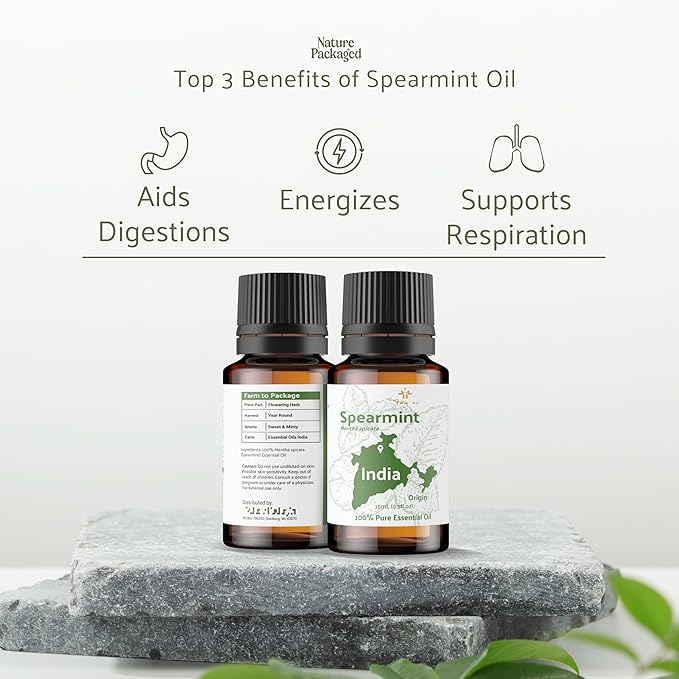 Spearmint Essential Oil - Direct from Essential Oils India - Steam Distilled - Aceite Esencial de Menta Verde for Aromatherapy, Massage, Diffuser, DIY Candle and Soap Making - 2lbs