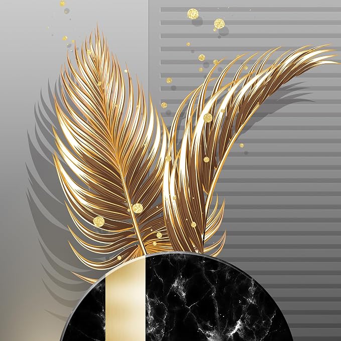 Framed Black and White Modern Luxury Wall Art, 3 Pieces Large Contemporary Prints Paintings Artwork for Walls, Set of 3 Golden Leaf Pictures for Living Room, Hallway, Bedroom, Office Wall Decor 16x24 Inch