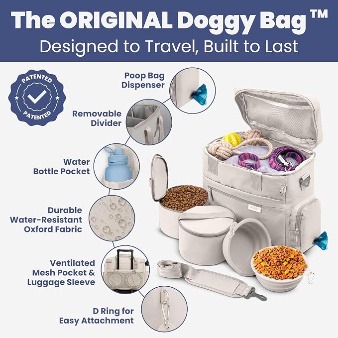Rubyloo Original Doggy Bag™ Dog Travel Bag for Supplies with Travel Bowls