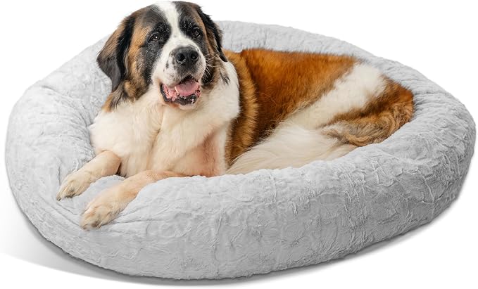 Best Friends by Sheri Original Calming Donut Dog Bed, Gray, XL, 45" | Machine-Washable Cover, Lux Faux Fur, Orthopedic Support, Sense of Security, Water-Resistant Base, XL Dogs Up to 150 lbs
