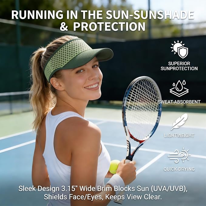 AUSFLUG Sun Visor Hat Men Women - Moisture Wicking Lightweight Sports Cap | Quick dry breathable mesh, adjustable ponytail strap, sun blocking for golf, tennis, pickleball, running, beach, hiking