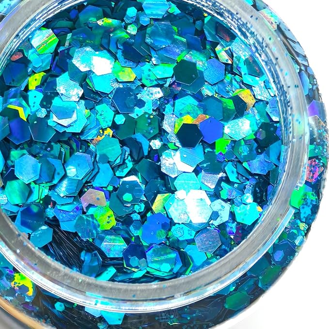 Sky Blue - Craft Glitter - 2oz Glitter Shaker Bright Colorful Holographic Mix Chunky Body Glitter Bulk Wholesale 24 Colors in Shaker Cosmetic Glitter - EBLB700