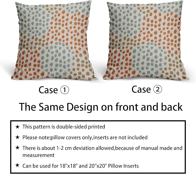Blue Orange Brown Pillow Covers 18x18 Set of 2 Fall Colored Art Dot Decorative Throw Pillows Trendy Print Outdoor Pillowcase Holiday Seasonal Cushion Cover Linen Pillow Case Decor for Sofa Couch Bed