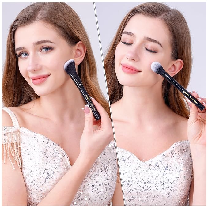 LORYP 4 Pcs Full Face Professional Makeup Brushes Set with Retractable Kabuki Airbrush For Powder,Liquid,Cream,Angled Blush Brush, Foundation Brush, Tapered Highlight Brush