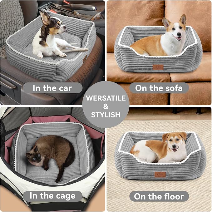 Zerbuger 25in Grey Rectangle Cat Dog Bed Machine Washable Sleeping Sofa | for Large Medium Small Pets Indoor Outdoor, Non-Slip Bottom Soft Puppy Bed Durable Orthopedic Calming Pet Cuddler