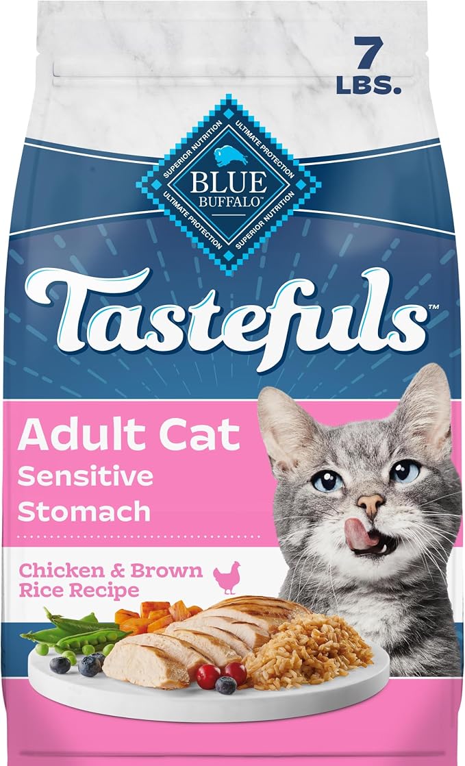 Blue Buffalo Tastefuls Chicken Adult Sensitive Stomach Dry Cat Food, 7 lb | Chicken Recipe, Antioxidant-Rich LifeSource Bits, No Corn, Wheat, or Soy