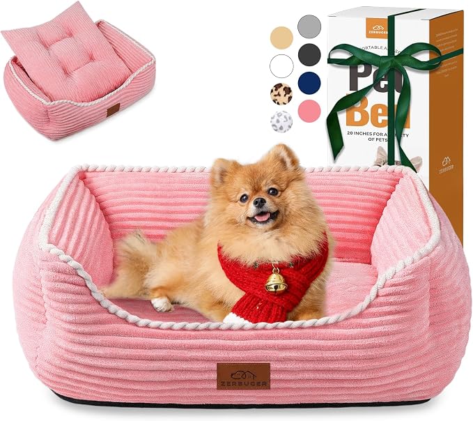 Zerbuger 25in Pink Rectangle Cat Dog Bed Machine Washable Sleeping Sofa | for Large Medium Small Pets Indoor Outdoor, Non-Slip Bottom Soft Puppy Bed Durable Orthopedic Calming Pet Cuddler