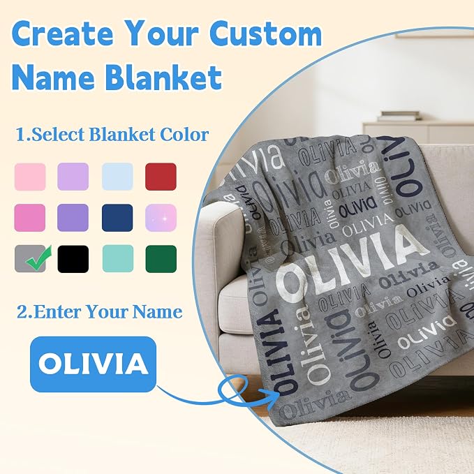 Custom Blanket with Name, Personalized Name Blankets for Teen Girls Boys Kids Baby, Customized Flannel Throw Blanket Gifts for Christmas Birthday - Printed in USA