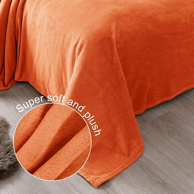 Exclusivo Mezcla Soft Fleece Blanket Queen Size for Bed, Burnt Orange | 90x90 Inches, Double-Sided Brushed Flannel, Lightweight Plush Cozy Blanket for Home Decor, All Season, Machine Washable