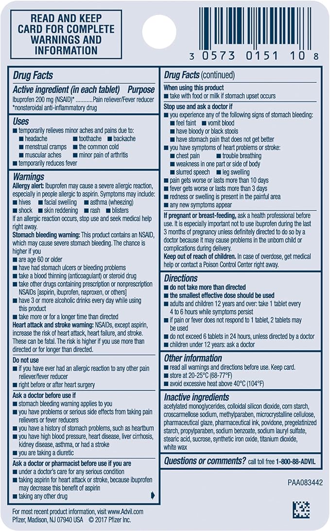 Advil PM Pain Reliever and Nighttime Sleep Aid, Ibuprofen for Pain Relief and Diphenhydramine Citrate for a Sleep Aid - 120 Coated Caplets and Pain Reliever and Fever Reducer, 10 Count Tablets