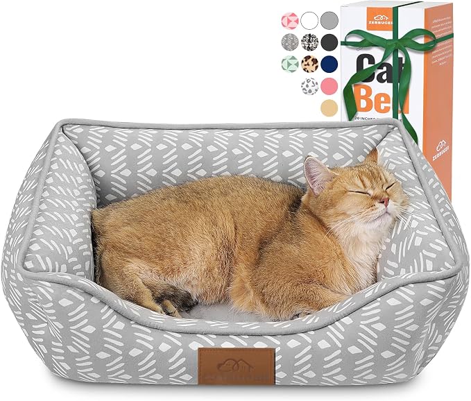 Zerbuger 20in Grey Pattern Rectangle Cat Dog Bed Machine Washable Sofa | Sleeping for Large Medium Small Pets Indoor Outdoor, Non-Slip Bottom Soft Puppy Bed Durable Orthopedic Calming Pet Cuddler