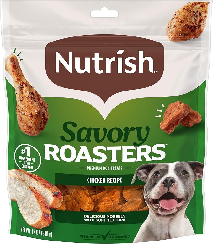 Nutrish Savory Roasters Dog Treats with Chicken, 12 oz. Pouch (Rachael Ray) | Grain Free Recipe with No Added Corn or Soy Ingredients, Veterinarian Reviewed Formula, Resealable Bag