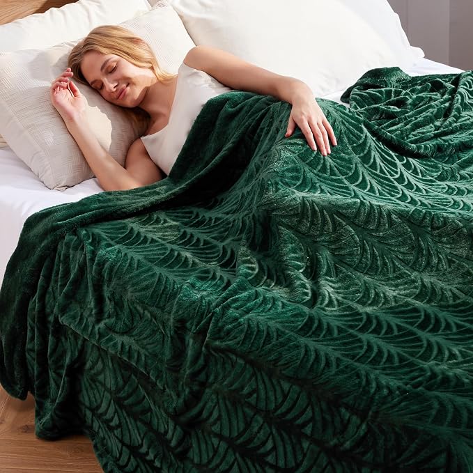 Whale Flotilla Soft Flannel Fleece Bed Blanket Queen Size, Emerald Green | Cozy Lightweight Breathable Coverlet, Plush Fluffy Bedspread, Vintage Pattern Decorative Blanket for Bed, All Season, 90"x90"