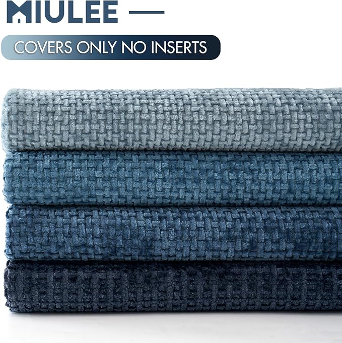 MIULEE Soft Decorative Chenille Pillow Covers Blue Series 20x20 Pack of 4 | Modern Coastal Decor, Blue Gradient Set, Couch Throw Pillows, Farmhouse Boho Cushion Covers for Sofa Bed Living Room