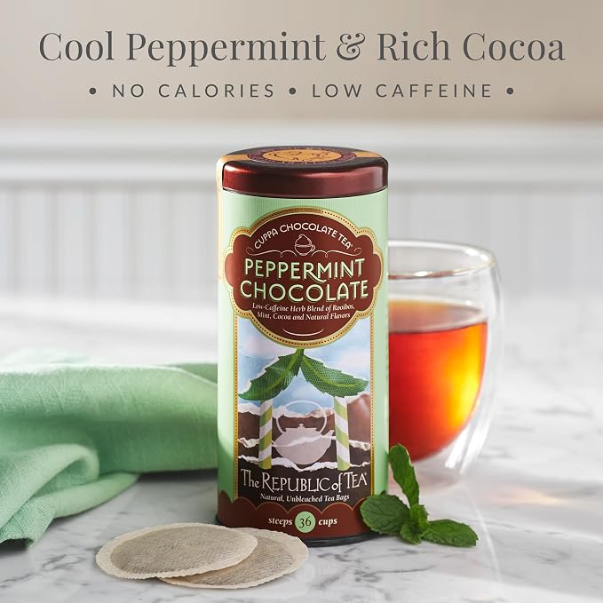 The Republic of Tea – Peppermint Cuppa Chocolate Tea Bags, Low-Caffeine, Refill Pack of 100 Tea Bags