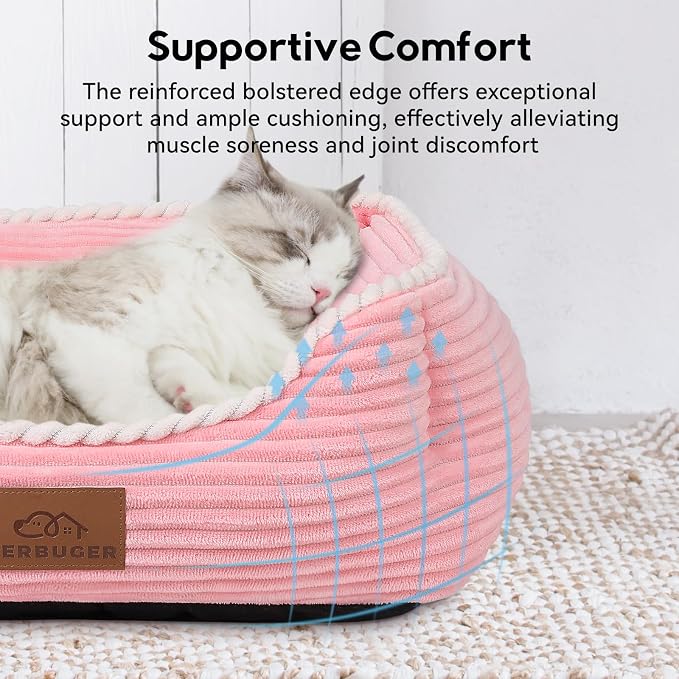 Zerbuger 20in Pink Rectangle Cat Dog Bed Machine Washable Sleeping Sofa | for Large Medium Small Pets Indoor Outdoor, Non-Slip Bottom Soft Puppy Bed Durable Orthopedic Calming Pet Cuddler
