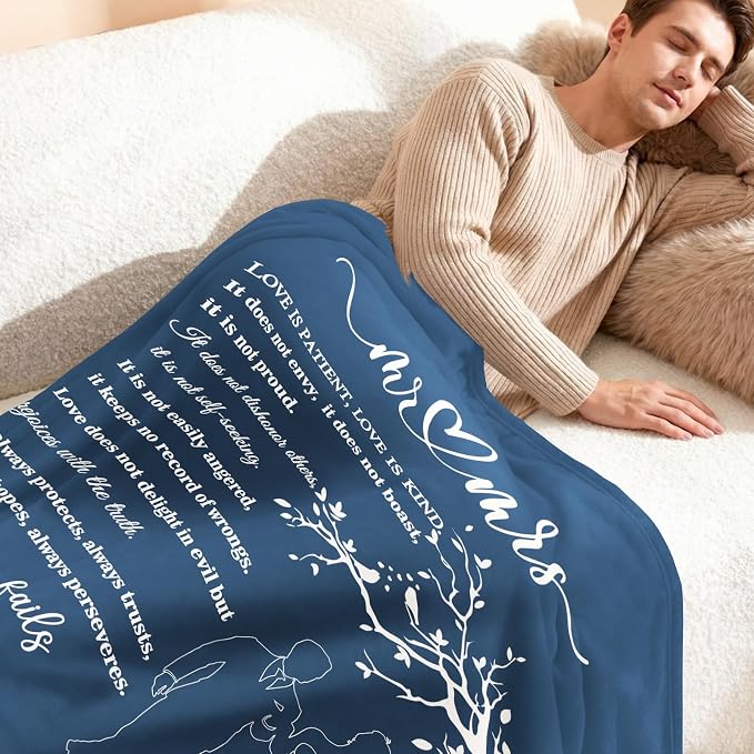 Wedding Gifts for Couples, Bridal Shower Gifts for Bride to Be Soft Blanket | Anniversary Mr and Mrs Gifts, Wedding Gifts for Newlyweds Wedding Throw Blanket 60*80 Inch (Blue)