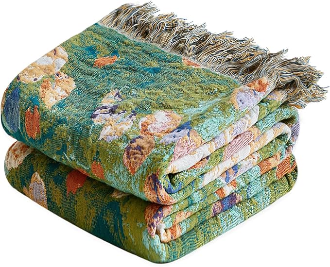 MSGKV Boho Throw Blanket 60"x80" Cotton Floral Twin Blanket for Bed & Couch | Twin Size Cotton Throw, Muslin Blanket, Summer Breathable, Lightweight Comfort, Farmhouse Decor, Machine Washable