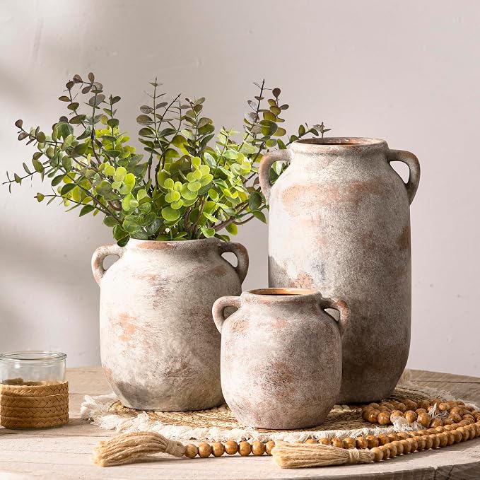 Vanselia Ceramic Flower Vase Home Table Decor Living Room Farmhouse 12 in | Large Tall White Rustic Decorative Flowers Vases Plant Modern Decoration for Kitchen Shelf Coffee Dining Centerpieces Desk