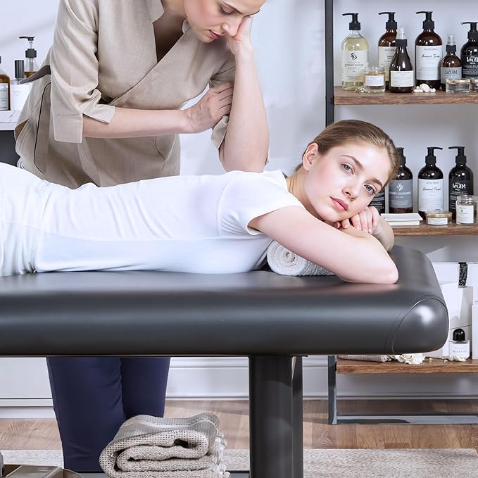 Olela Wide Foldable Massage Table - Professional Massage Table with Adjuatable Backrest & Large Storage Space, Treatment Tables with Metal Frame and Pu Leather for Spa, Beauty, Rehabilitation