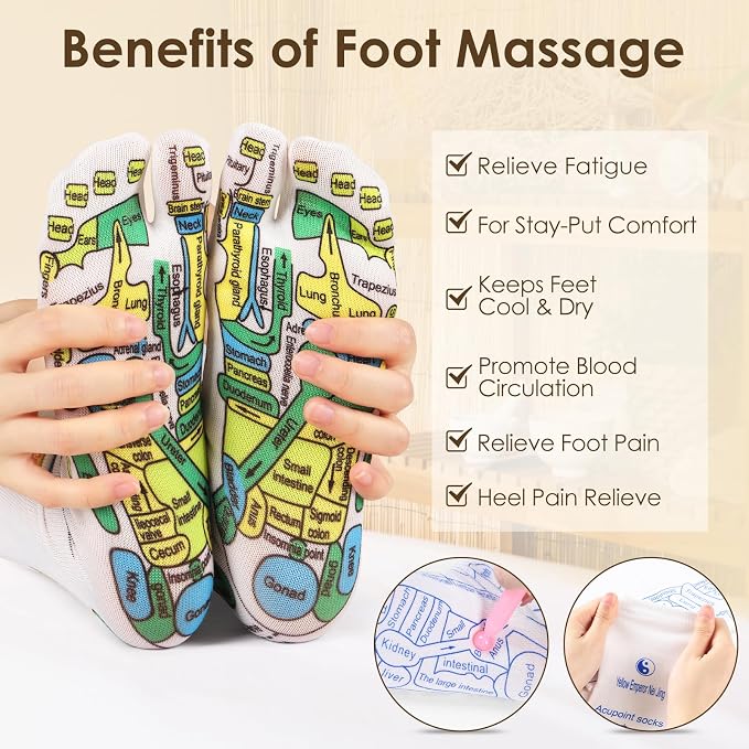 Reflexology Socks Set with Tools Pink, 2 Pairs Chiro Acupressure Acupuncture Trigger Point Foot Pain Relief Remedy Acupoint Massage Birthday Gifts for Women D