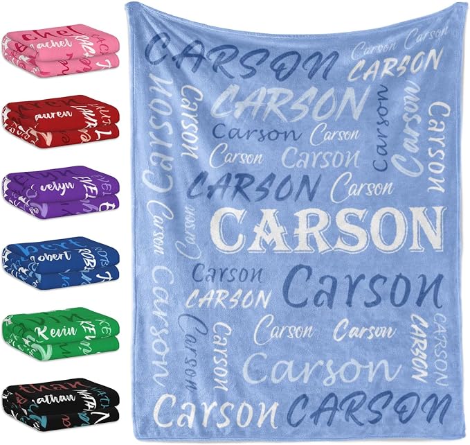 Personalized Throw Blanket, Custom Light Blue Theme Soft Flannel Fleece With Name for Men, Women, Boys, Girls, Kids - Customized Gifts for Birthday, Christmas, Valentine's Day